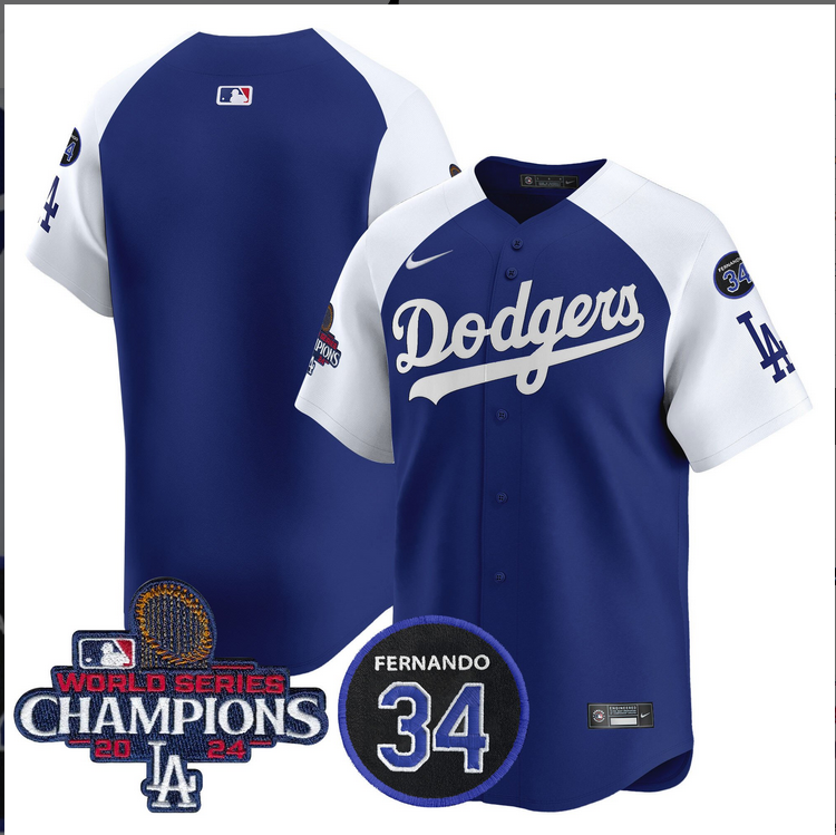 Men MLB Los Angeles Dodgers  blue white 2024 World Series Champions Patch Limited Jersey